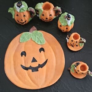 Ceramic Jack-O'-Lantern Serving Set in Orange & Green